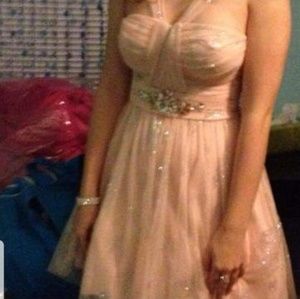 Beautiful peach short formal dress with glitter